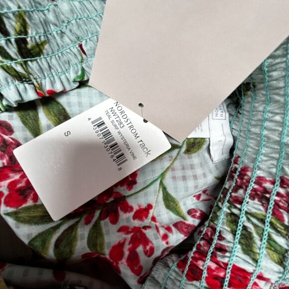 New 14th & Union Floral Off The Shoulder Top Small Printed Layered Ruffle Mint - Picture 4 of 9